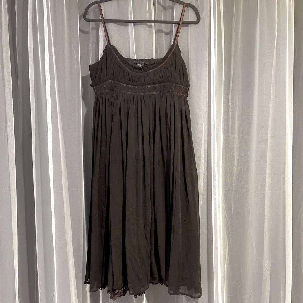 ZARA - Midi baby doll cocktail dress with beaded designs.